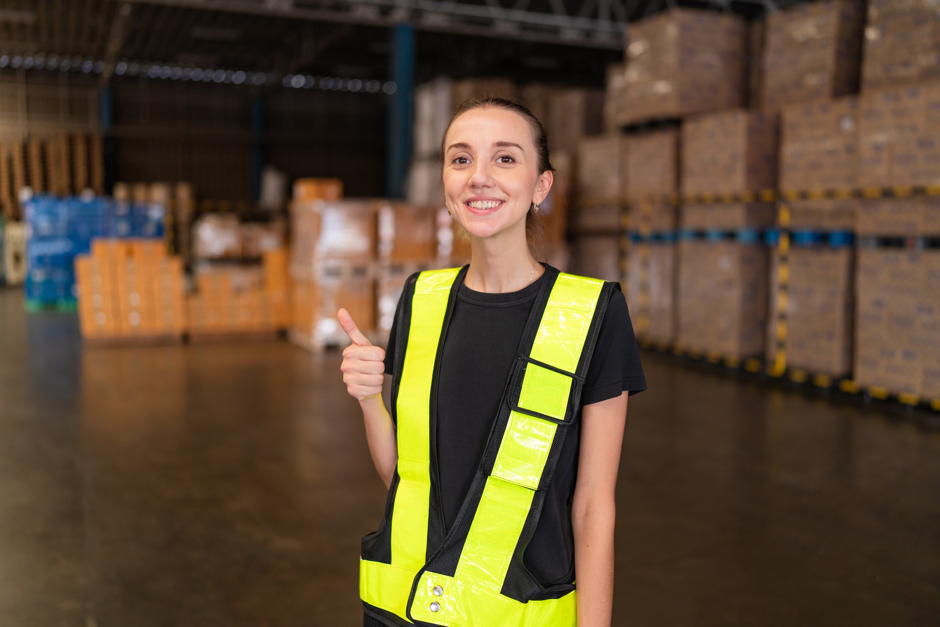 Portrait of female supervisor standing in warehouse.